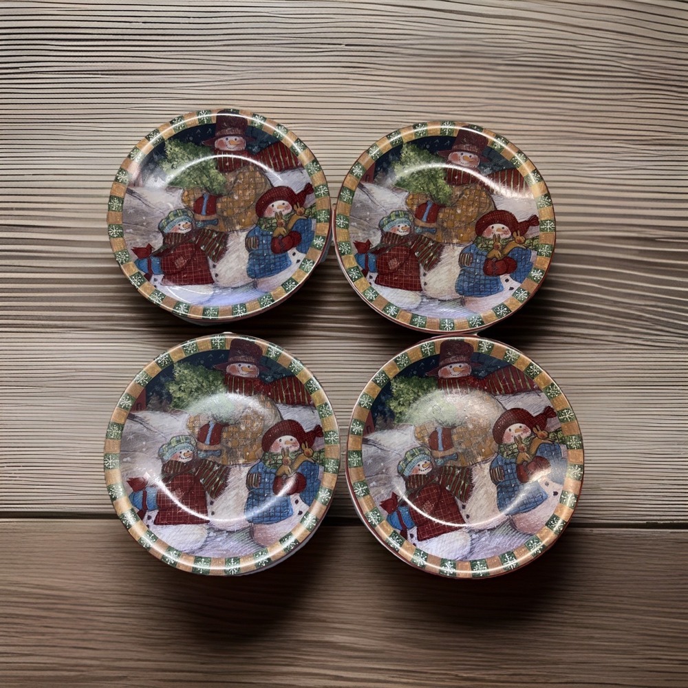 VTG Set of 4 Susan Winget Frosty Snowman Dessert Plates by Certified 8" #5477